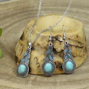 Turquoise earring and necklace set bohemian